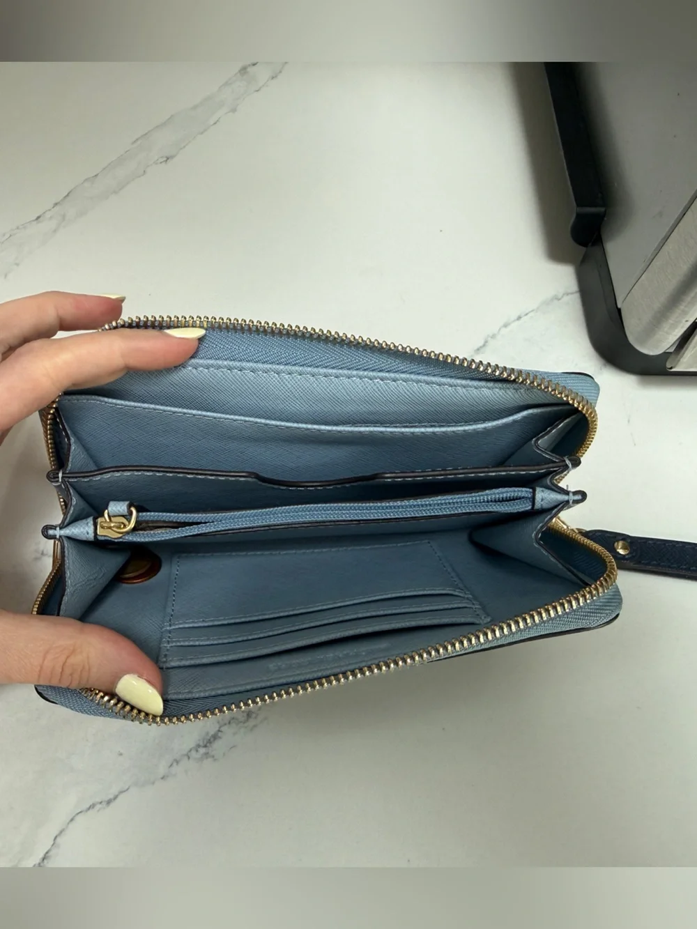 Michael Kors Two-Tone Light blue and Navy Saffiano Wristlet Wallet